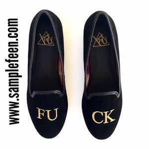 HP NIB blK YRU lavish FUCK loafers gold embroider
